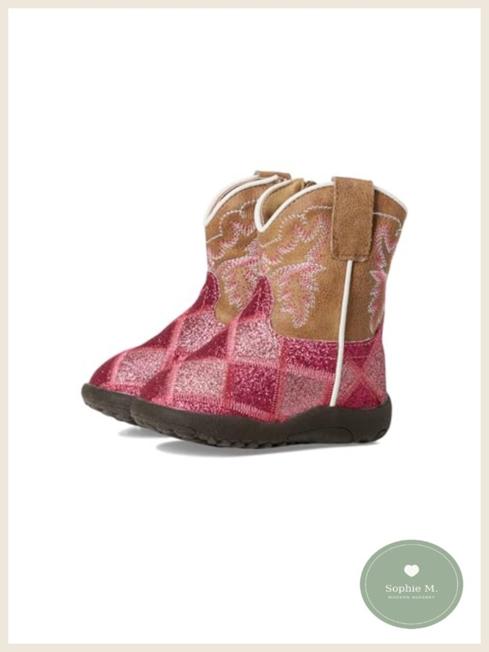 Faux Leather Western Boots Glitter Patchwork Zip-Up Cowgirl